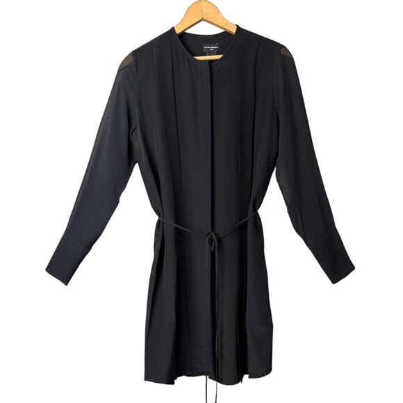Club Monaco Silk Shirt Dress Black Sheer Sleeves SZ 00 NWT Quiet Luxury Minimal - Picture 4 of 12